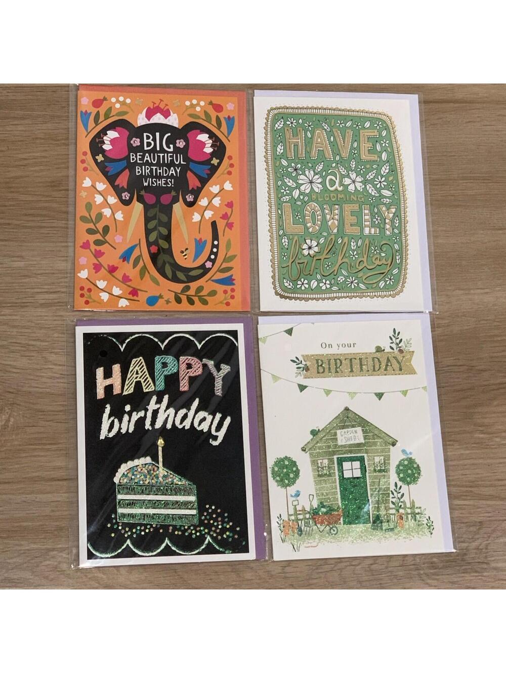 Set Of 4 Magi Design Happy Birthday Card Lot Nature Floral Cake Fun & Envelopes